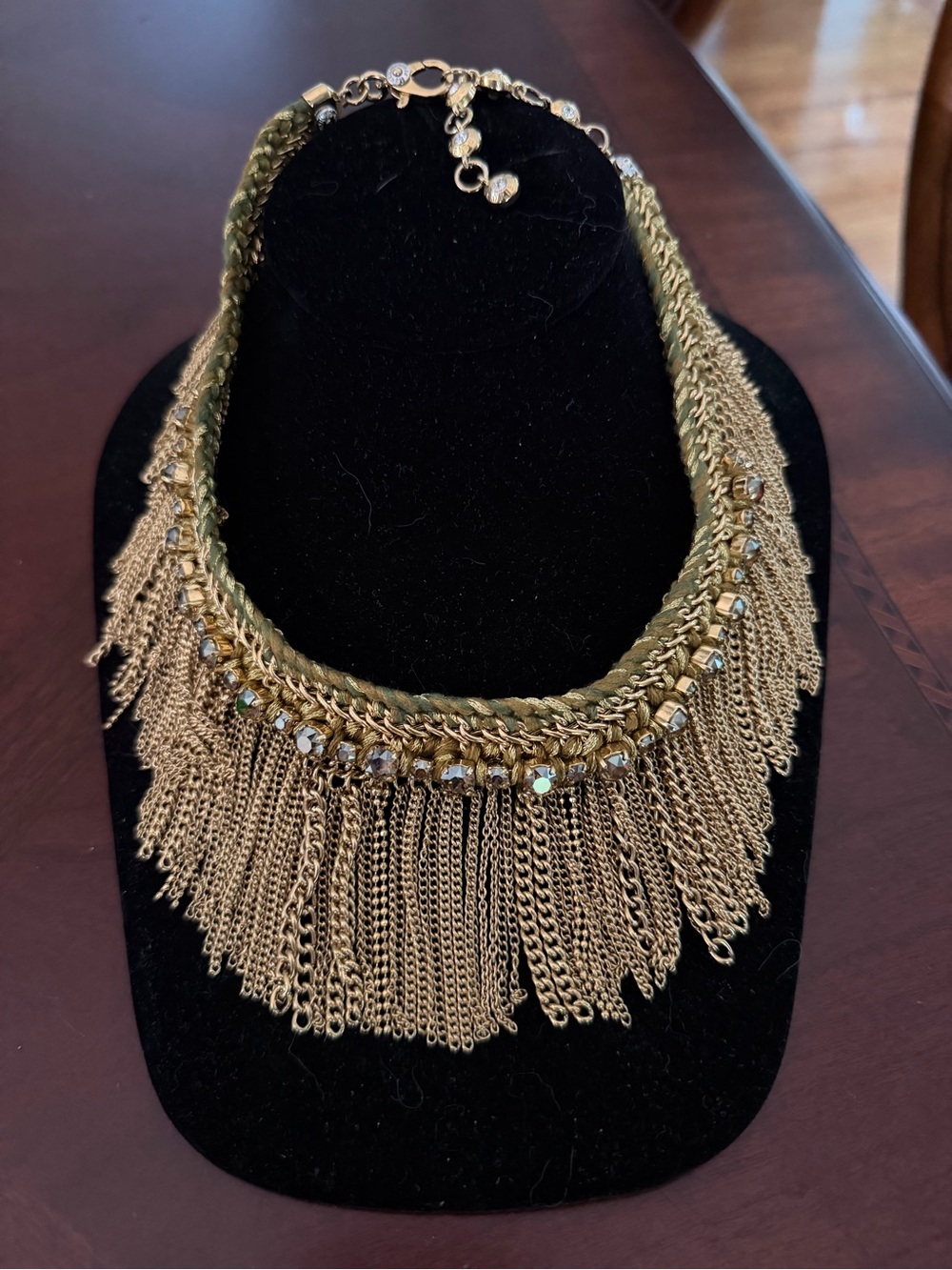 Henri Bendel Multi Strand Vintage Statement Necklace with Gold and Green